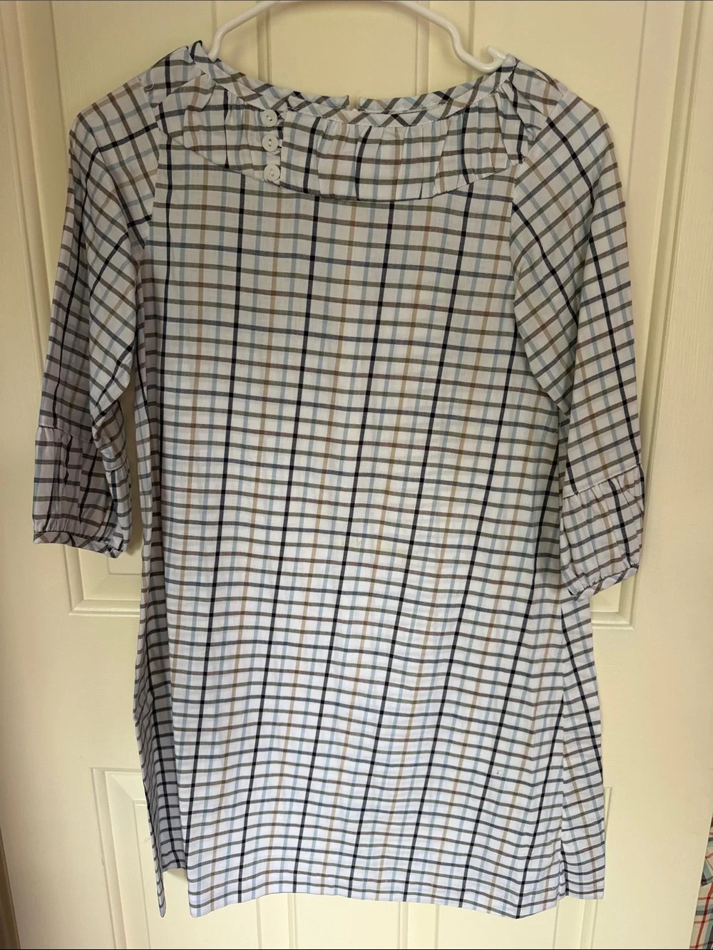 Bella Bliss Light Plaid Button-Shoulder Tunic - Blue & Tan Check